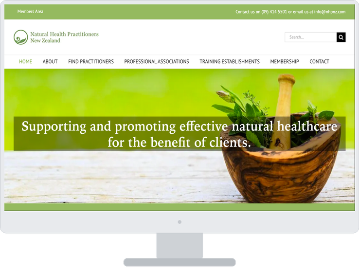 Natural Health Practitioners NZ website shown on a desktop computer
