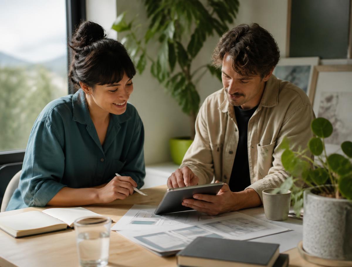 Two Wellness Websites designers reviewing website wireframes on a tablet
